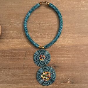 Handcrafted Beaded Necklace - Blue and Multicolor